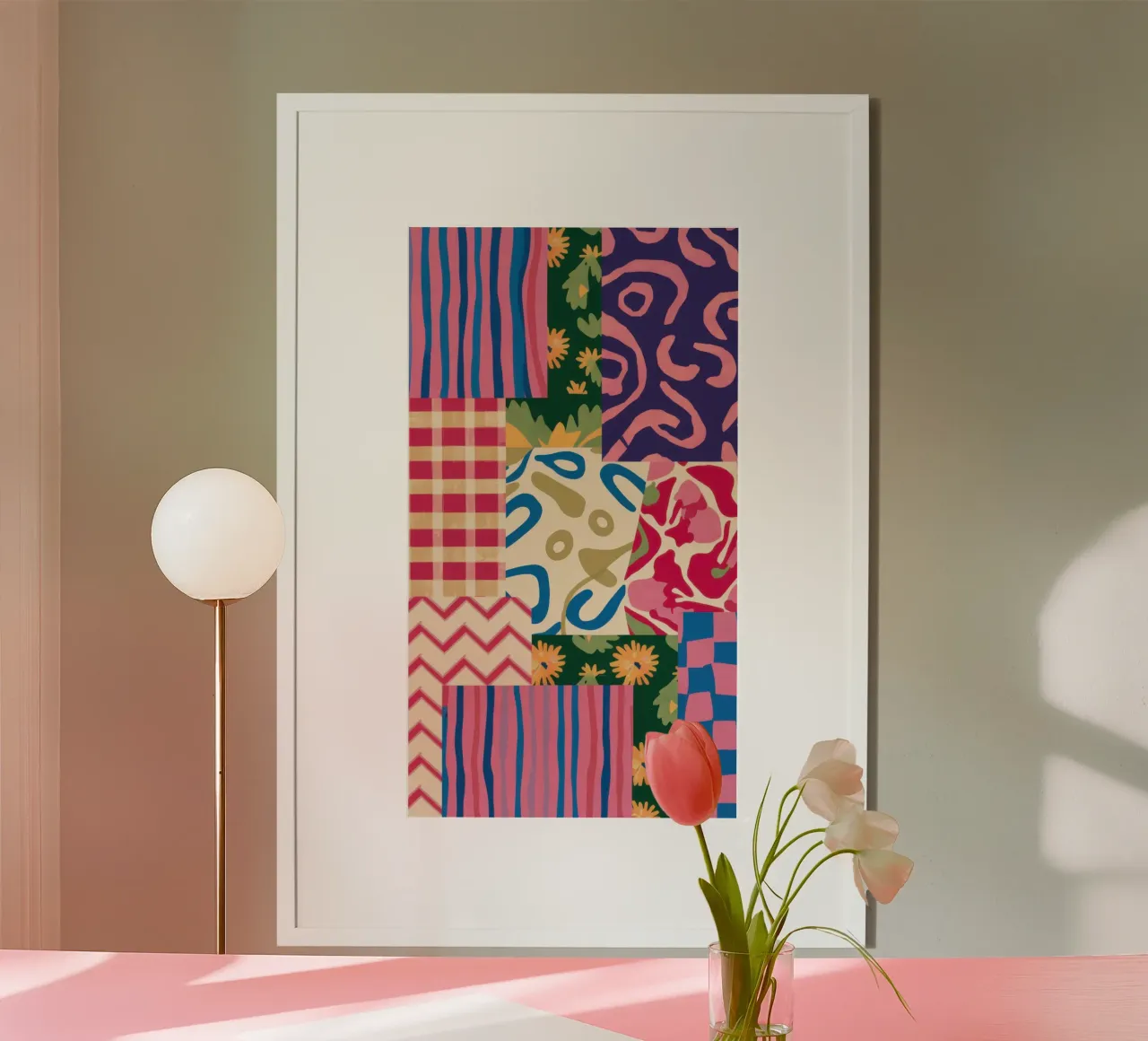 Patchwork krabbelpatroon hahnemühle van Obs Canvas