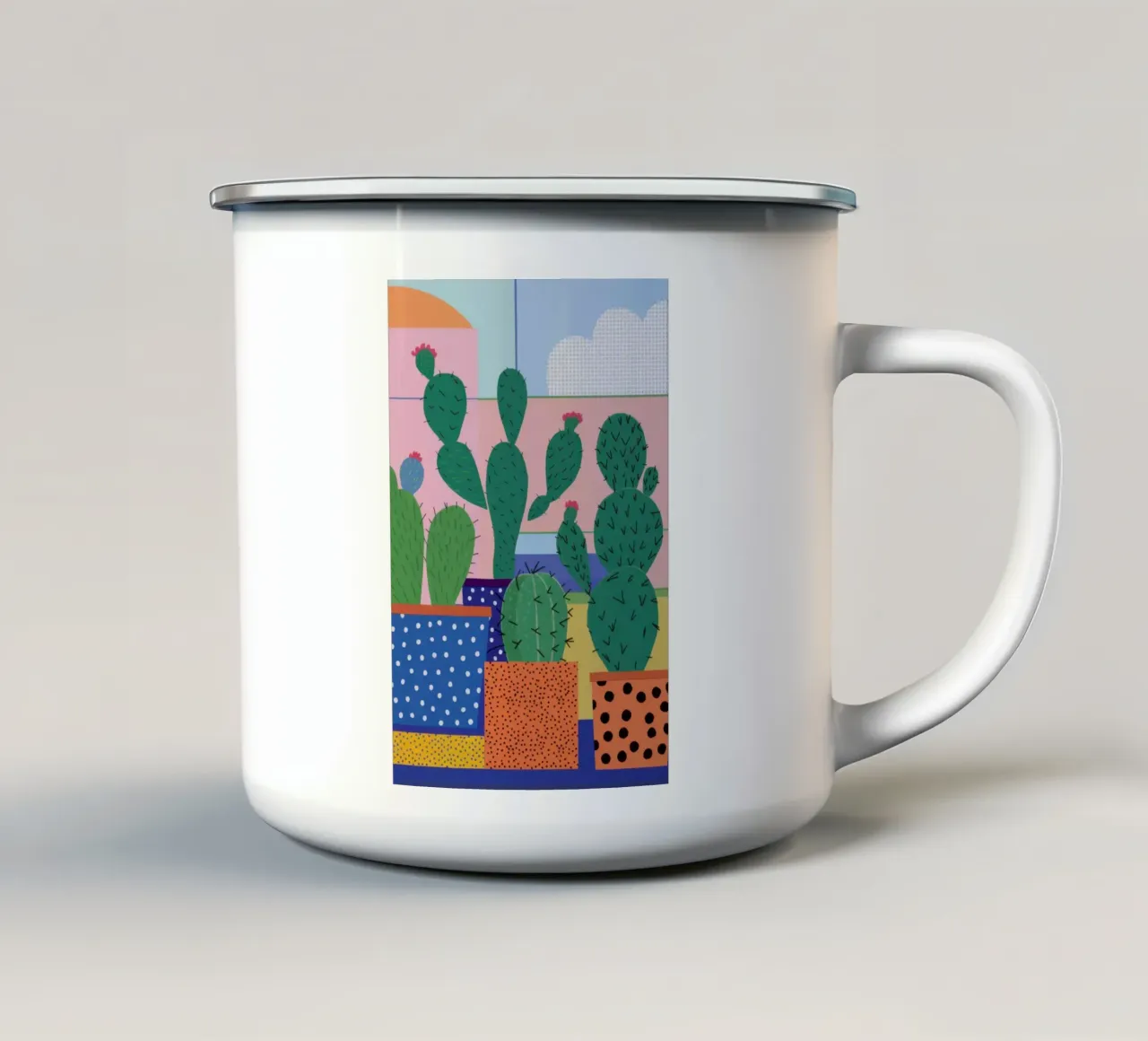Finestra con cactus colorati tazza in smalto da Thistle Bloom