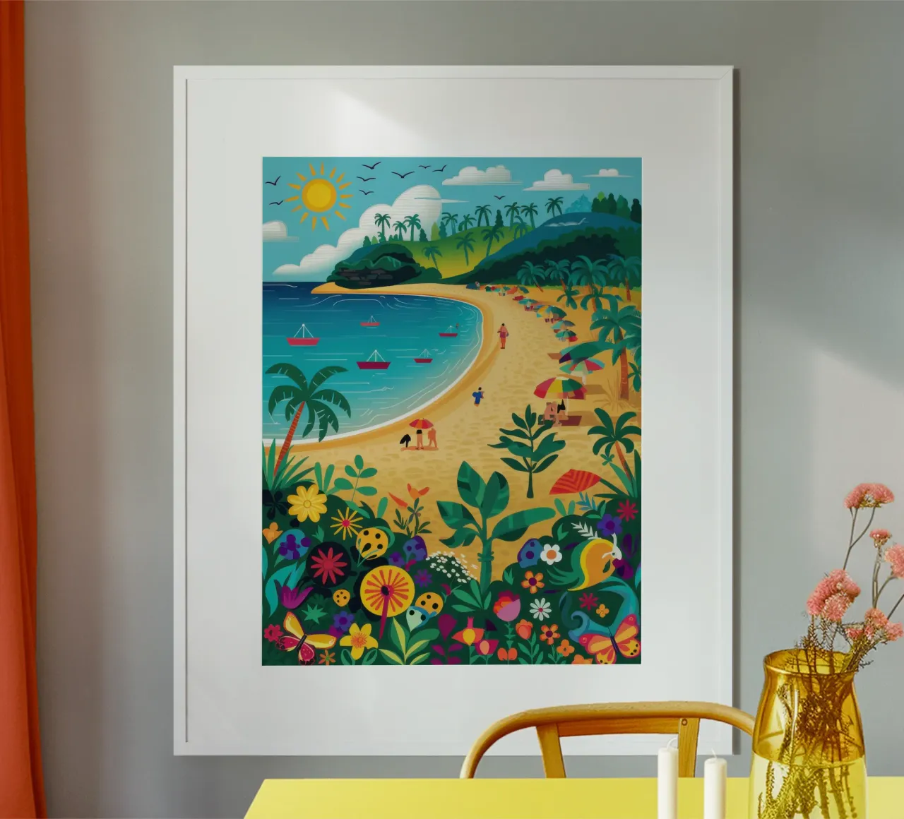 Giornata idilliaca sulla spiaggia poster con telaio in legno da Gaia Viesta