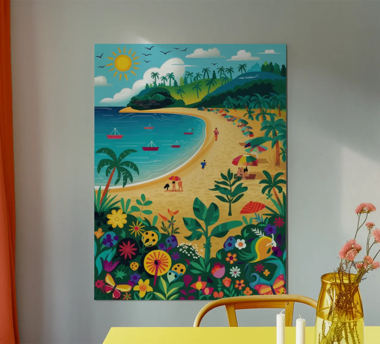Giornata idilliaca sulla spiaggia poster con telaio in legno da Gaia Viesta