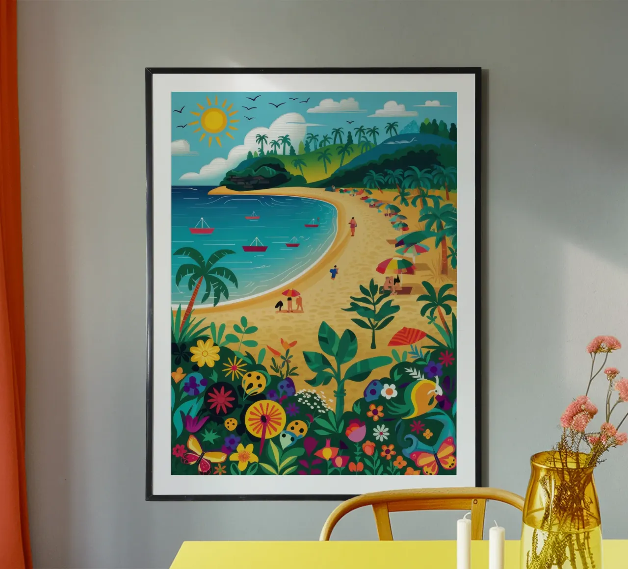 Giornata idilliaca sulla spiaggia poster con telaio in legno da Gaia Viesta