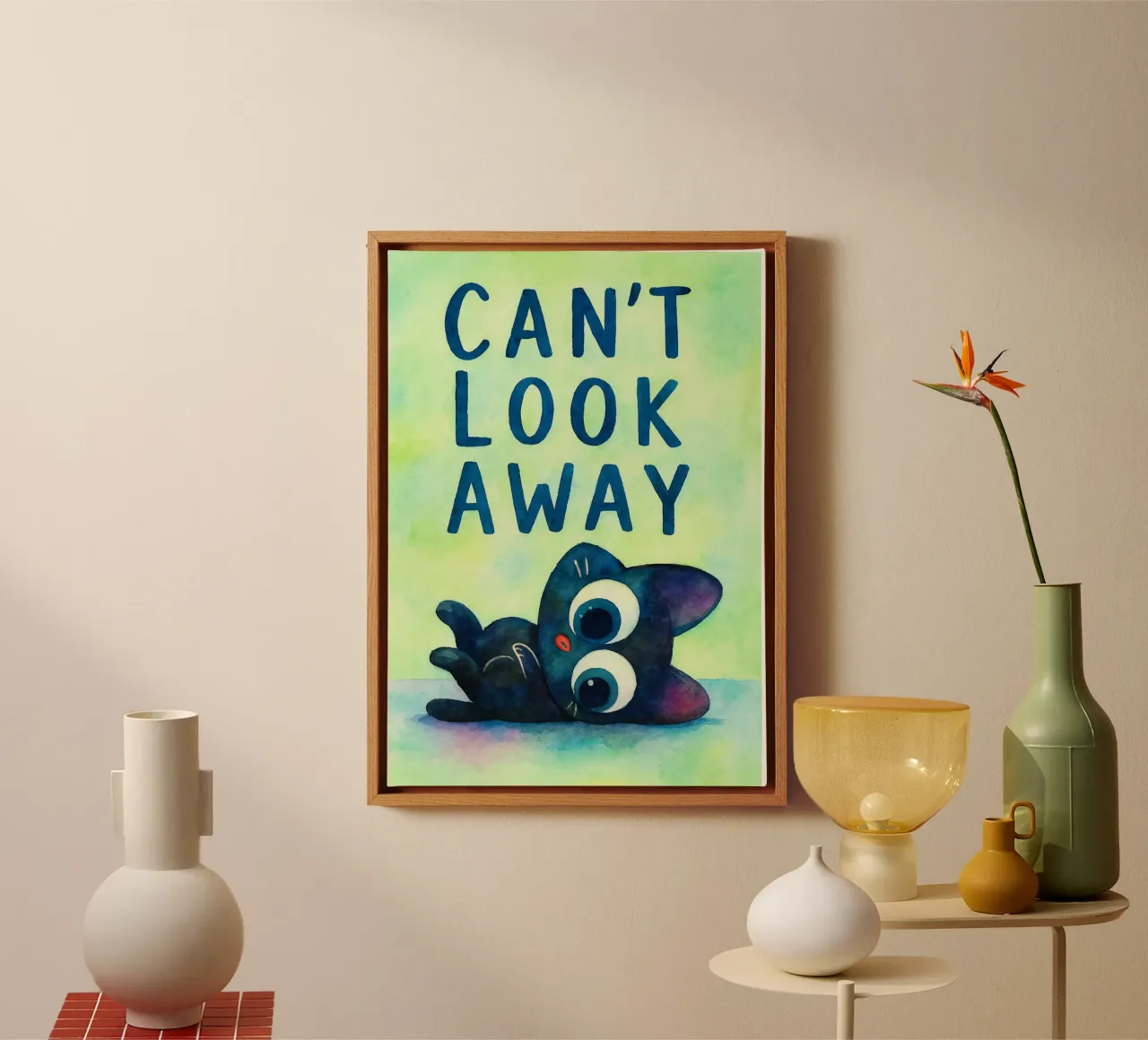 cant look away kat kunst tekening canvas met Baklijst van pasadenan