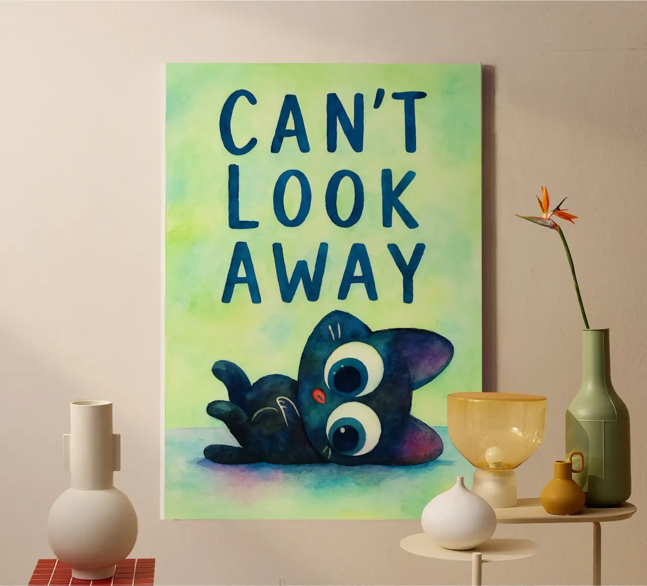 cant look away kat kunst tekening canvas met Baklijst van pasadenan