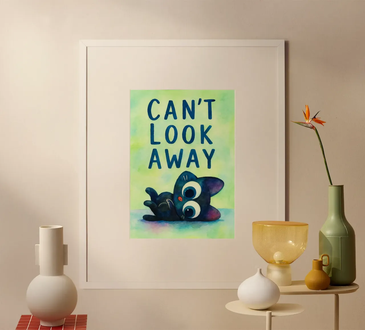 disegno artistico del gatto cant look away poster da pasadenan