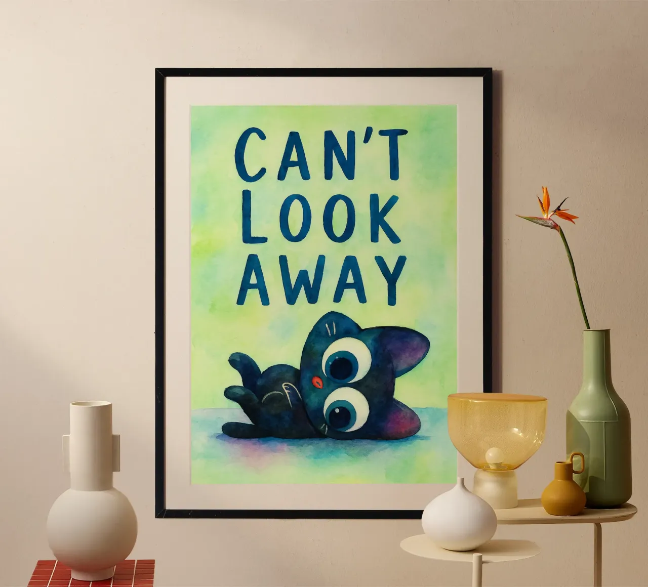 disegno artistico del gatto cant look away poster da pasadenan