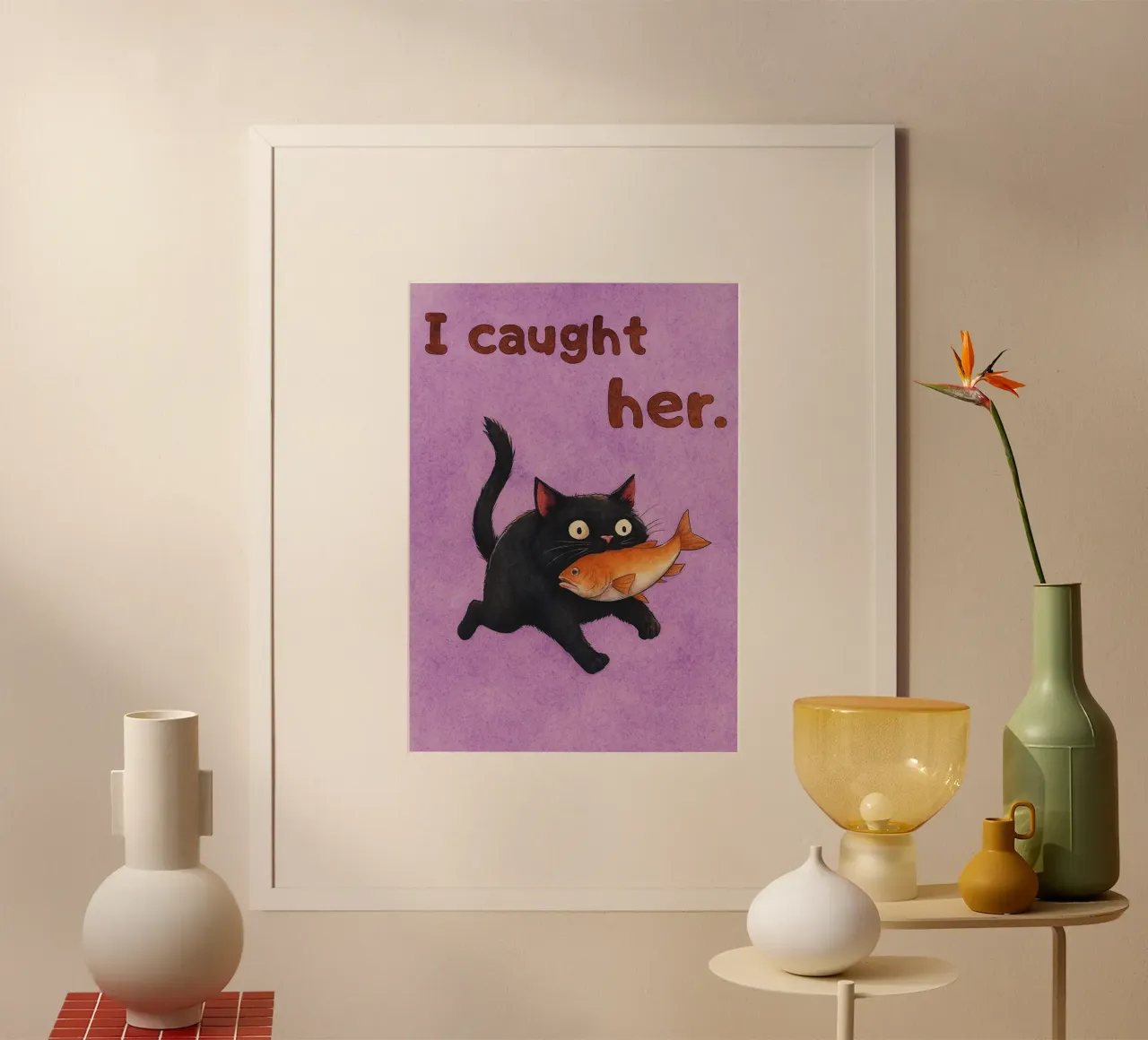Katze, die ich beim Zeichnen erwischt habe Poster mit Kunststoffrahmen von pasadenan
