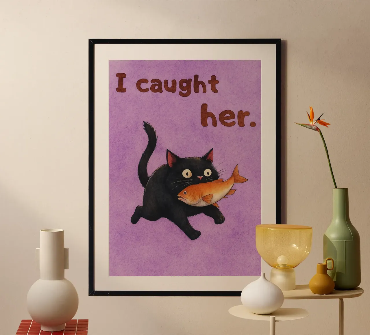Katze, die ich beim Zeichnen erwischt habe Poster mit Kunststoffrahmen von pasadenan