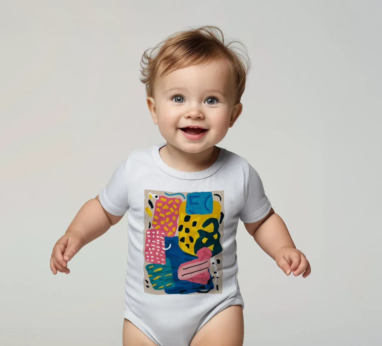 Playful Shape Collage short-sleeve baby romper by Obs Canvas