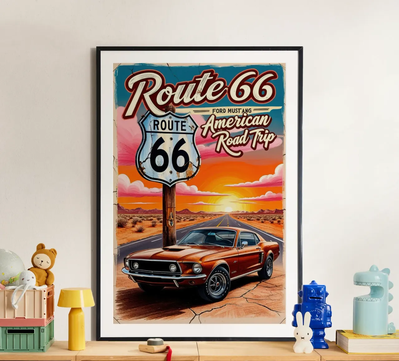 Ford Mustang Route 66 Poste Viaggio in auto d'epoca poster da Hollyhully