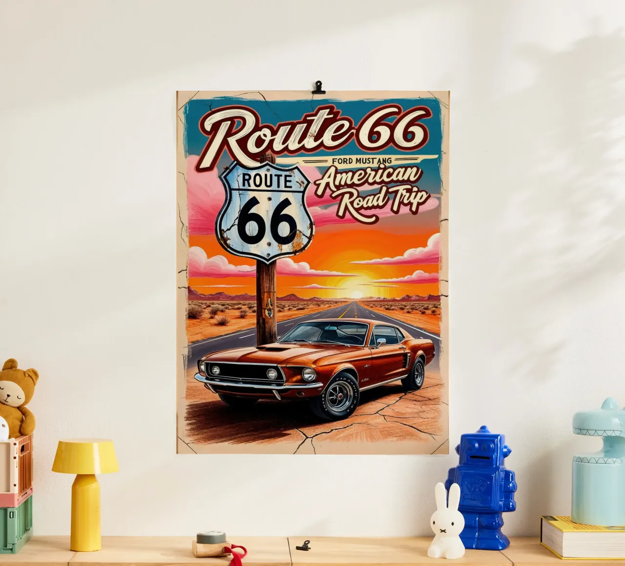 Ford Mustang Route 66 Poste Viaggio in auto d'epoca poster da Hollyhully