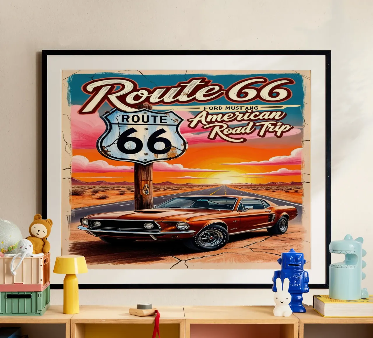 Ford Mustang Route 66 Poste Viaggio in auto d'epoca poster da Hollyhully