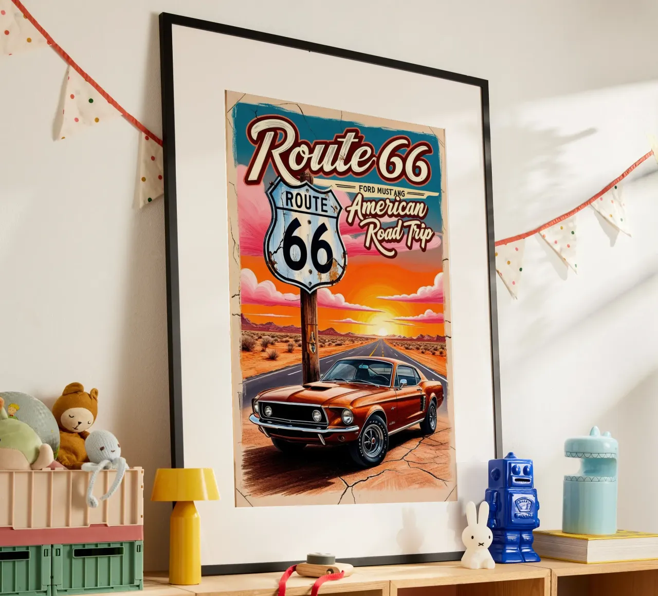 Ford Mustang Route 66 Poste Viaggio in auto d'epoca poster da Hollyhully
