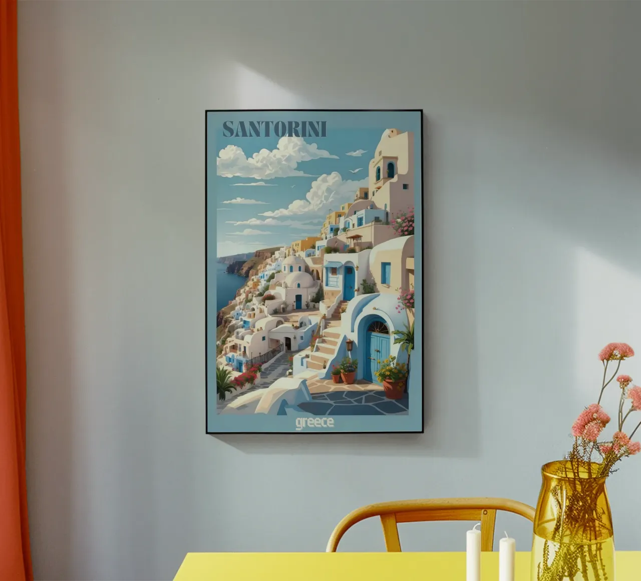Kunstdruk Ontdek de charme van Santorini Vintage Retro Reizen acryl van Hollyhully