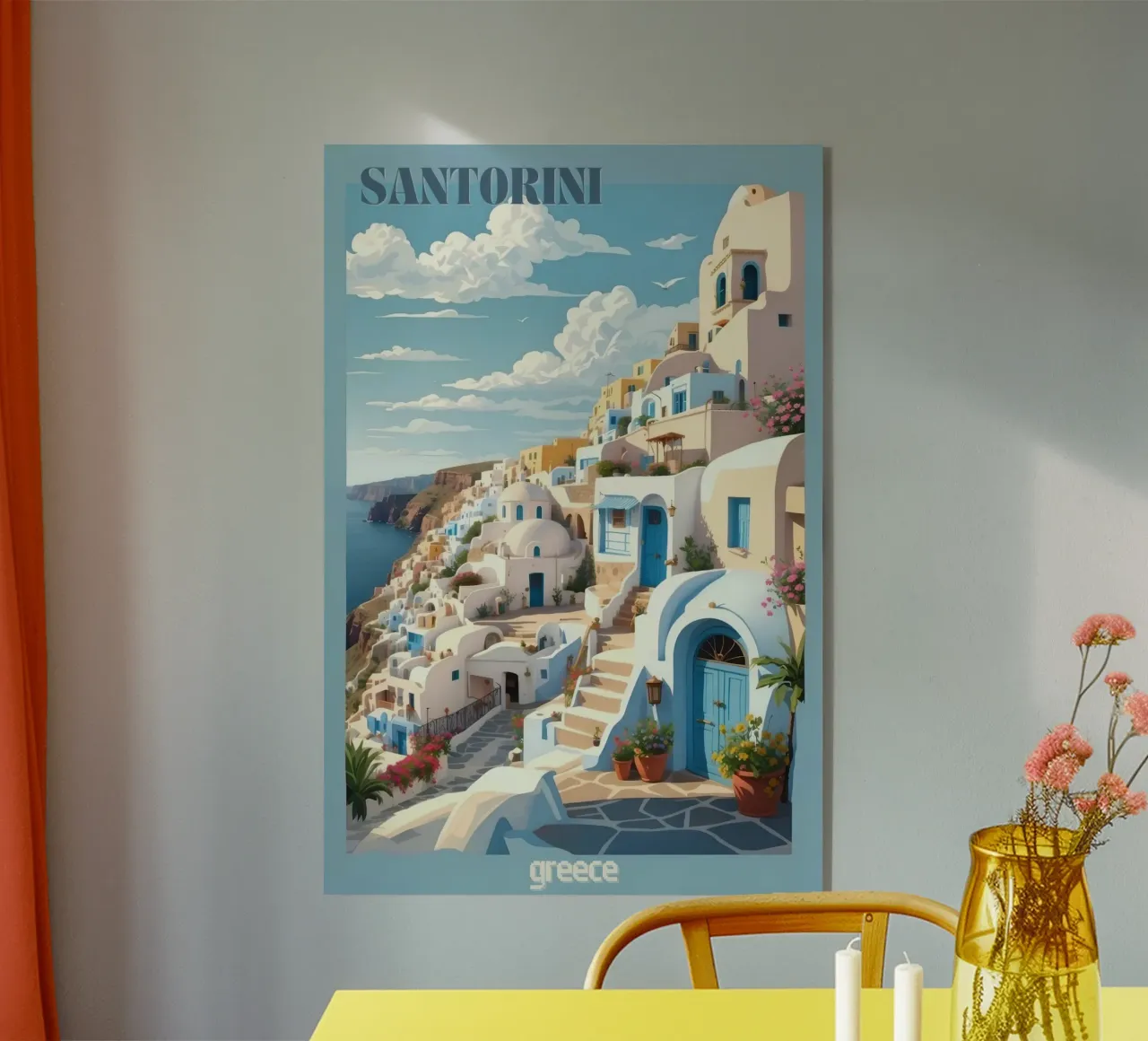 Kunstdruk Ontdek de charme van Santorini Vintage Retro Reizen acryl van Hollyhully