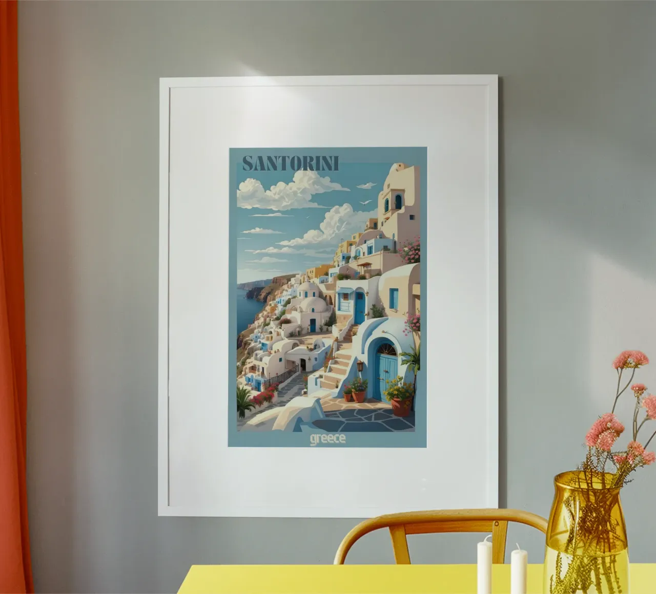 Kunstdruk Ontdek de charme van Santorini Vintage Retro Reizen hahnemühle van Hollyhully