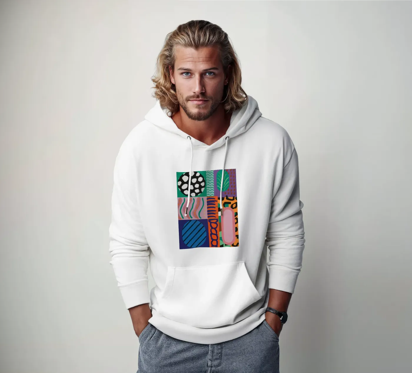 Eclectic Pattern Grid hoodie by Obs Canvas