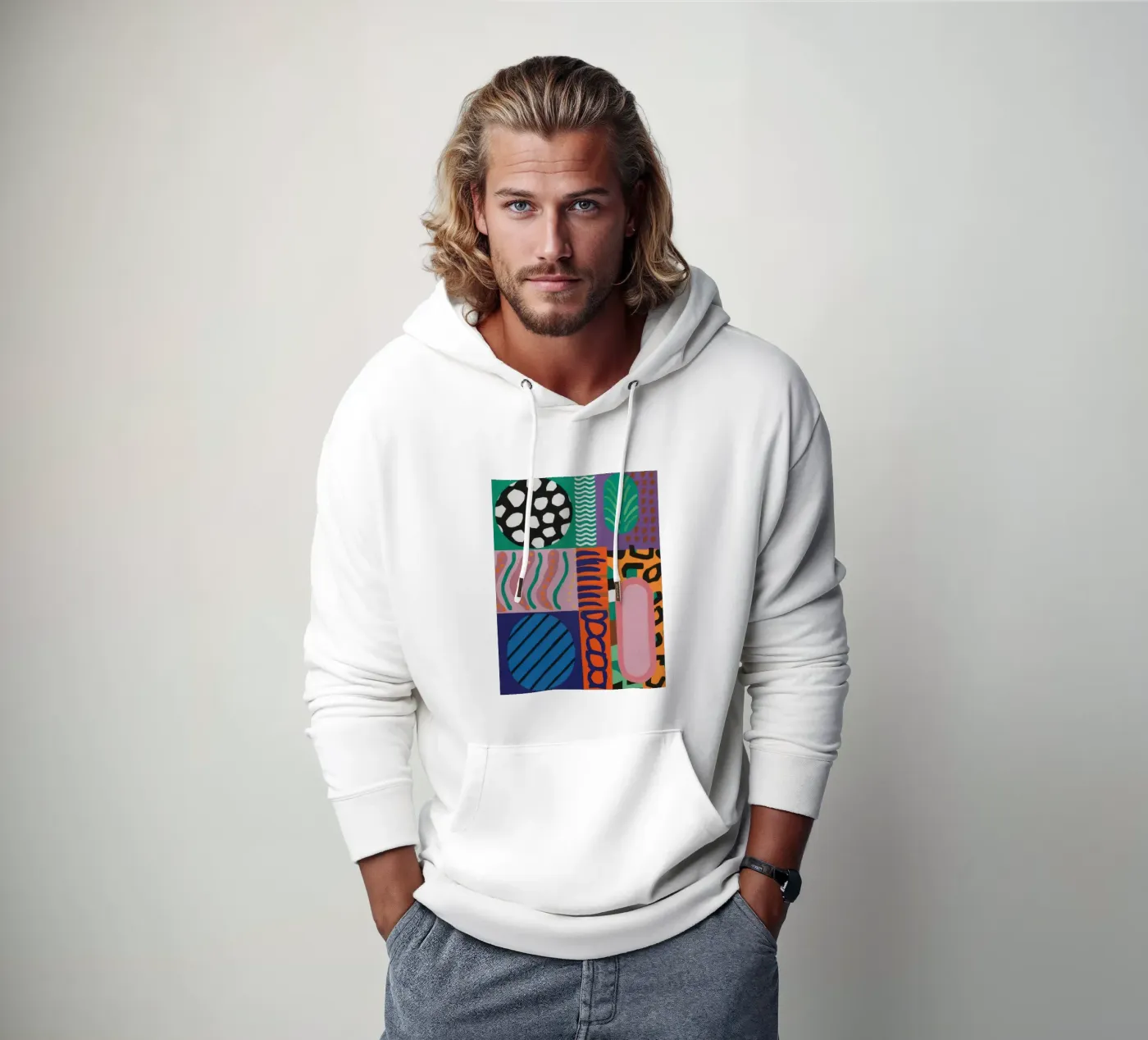 Eclectic Pattern Grid hoodie by Obs Canvas
