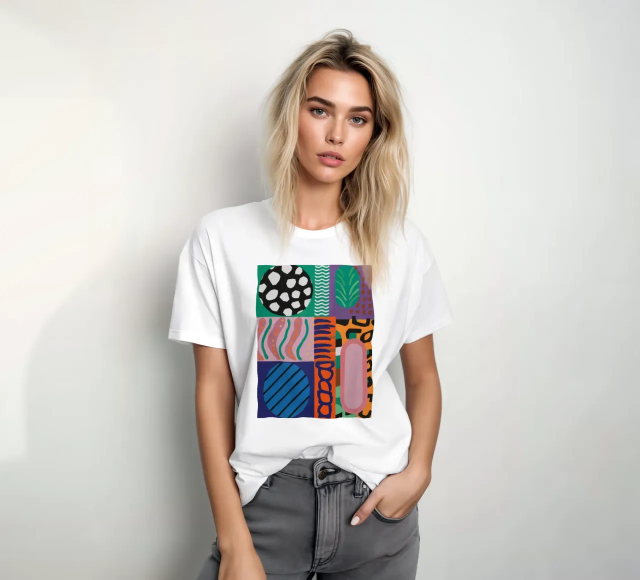 Eclectic Pattern Grid t-shirt by Obs Canvas