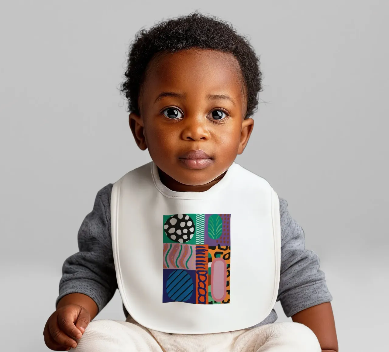 Eclectic Pattern Grid baby bib by Obs Canvas