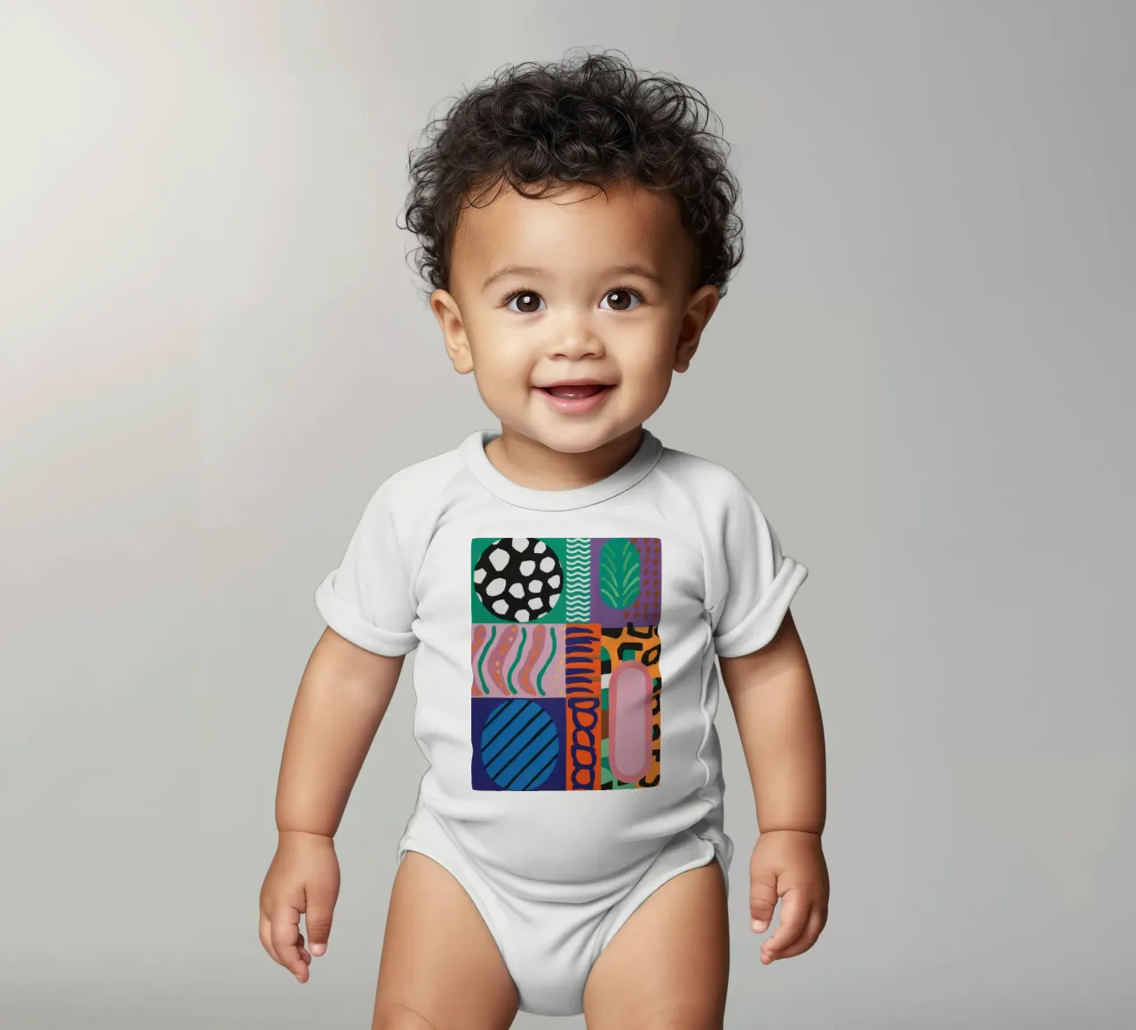 Eklektisches Muster Raster Kurzarm Babybody von Obs Canvas