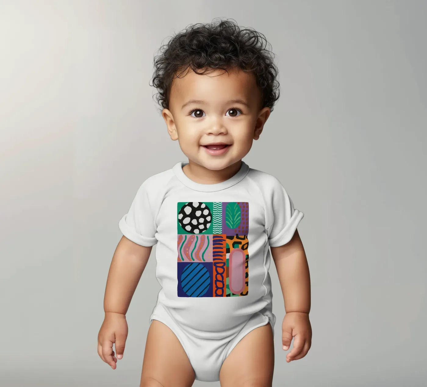Eclectic Pattern Grid short-sleeve baby romper by Obs Canvas