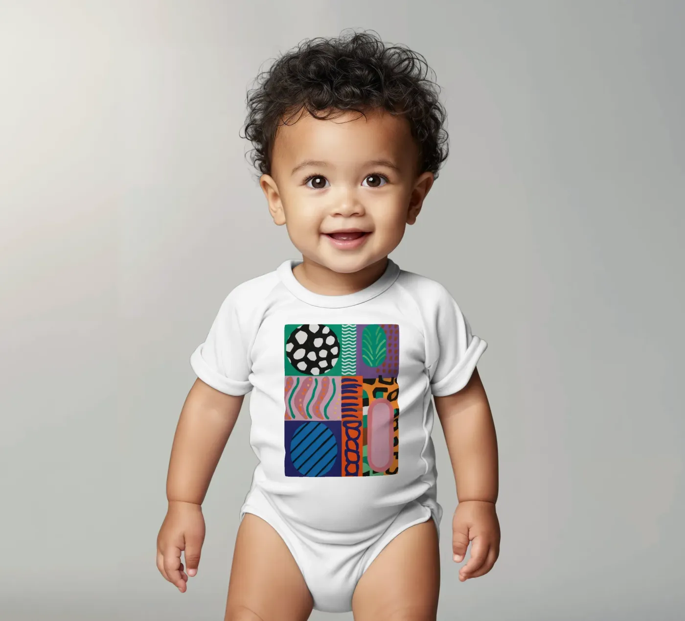 Eclectic Pattern Grid short-sleeve baby romper by Obs Canvas