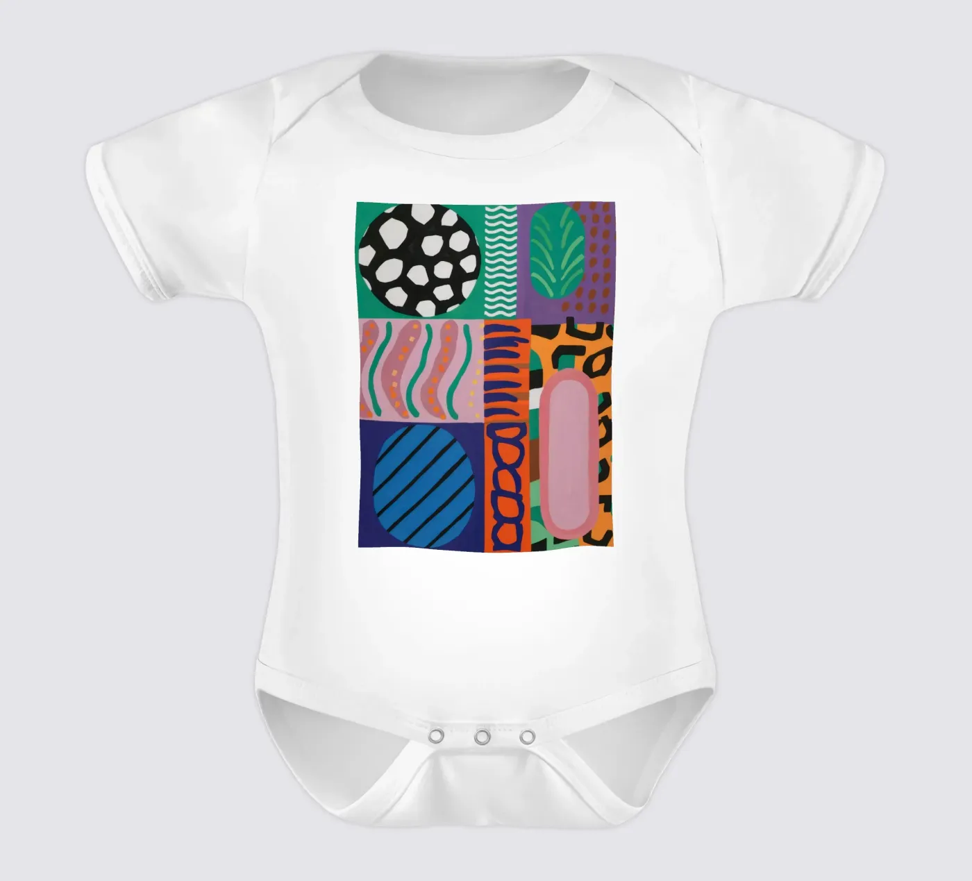 Eclectic Pattern Grid short-sleeve baby romper by Obs Canvas