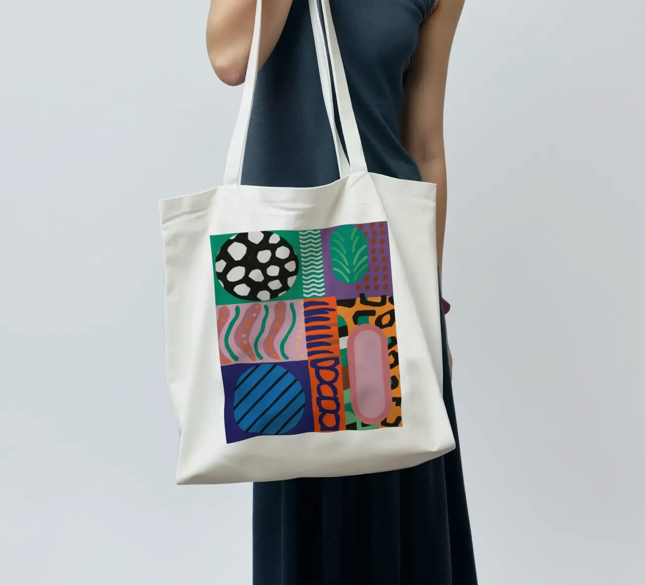Eclectic Pattern Grid tote bag by Obs Canvas