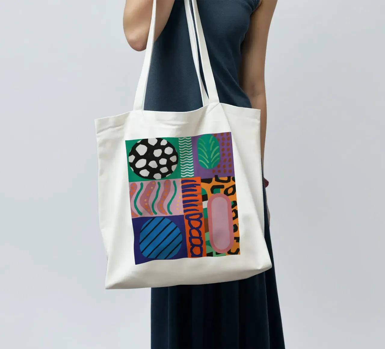 Eclectic Pattern Grid tote bag by Obs Canvas
