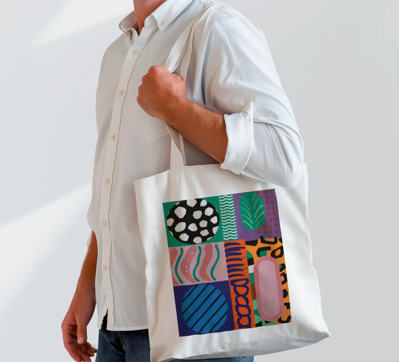 Eclectic Pattern Grid tote bag by Obs Canvas