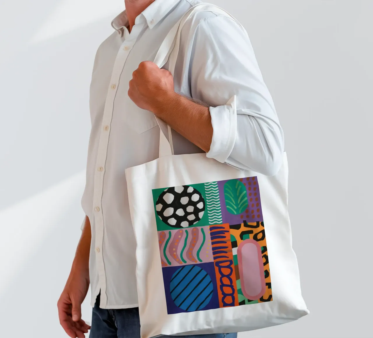 Eclectic Pattern Grid tote bag by Obs Canvas