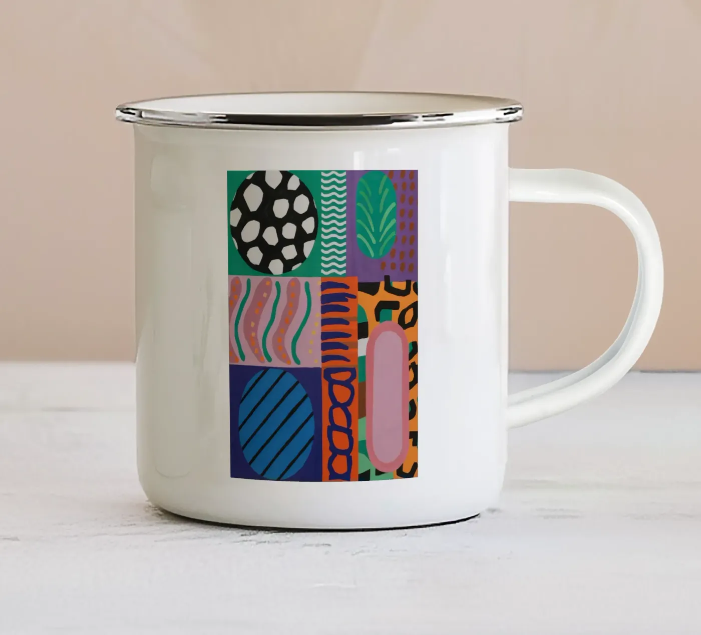 Eclectic Pattern Grid enamel mug by Obs Canvas