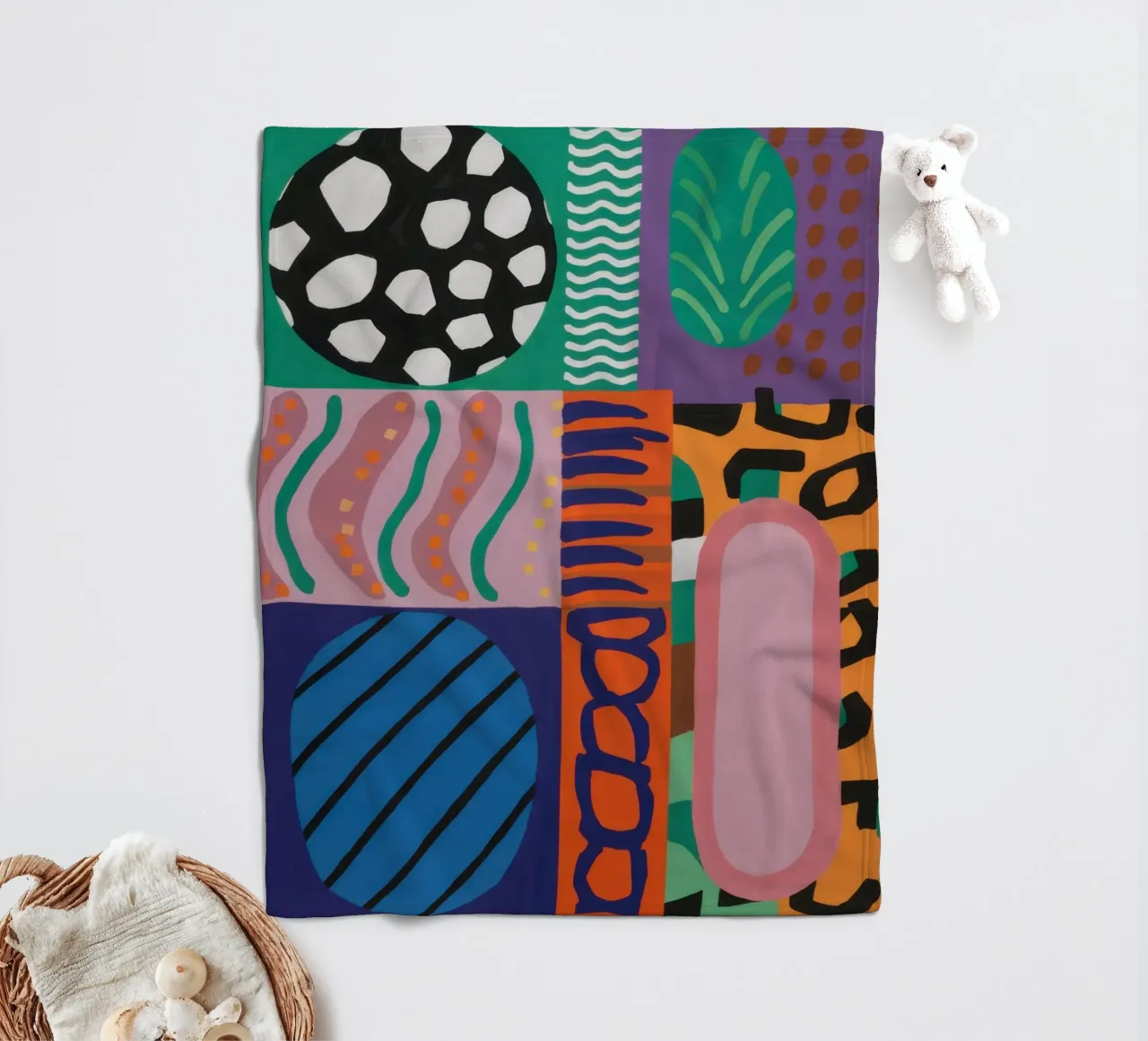 Eclectic Pattern Grid fleece blanket by Obs Canvas