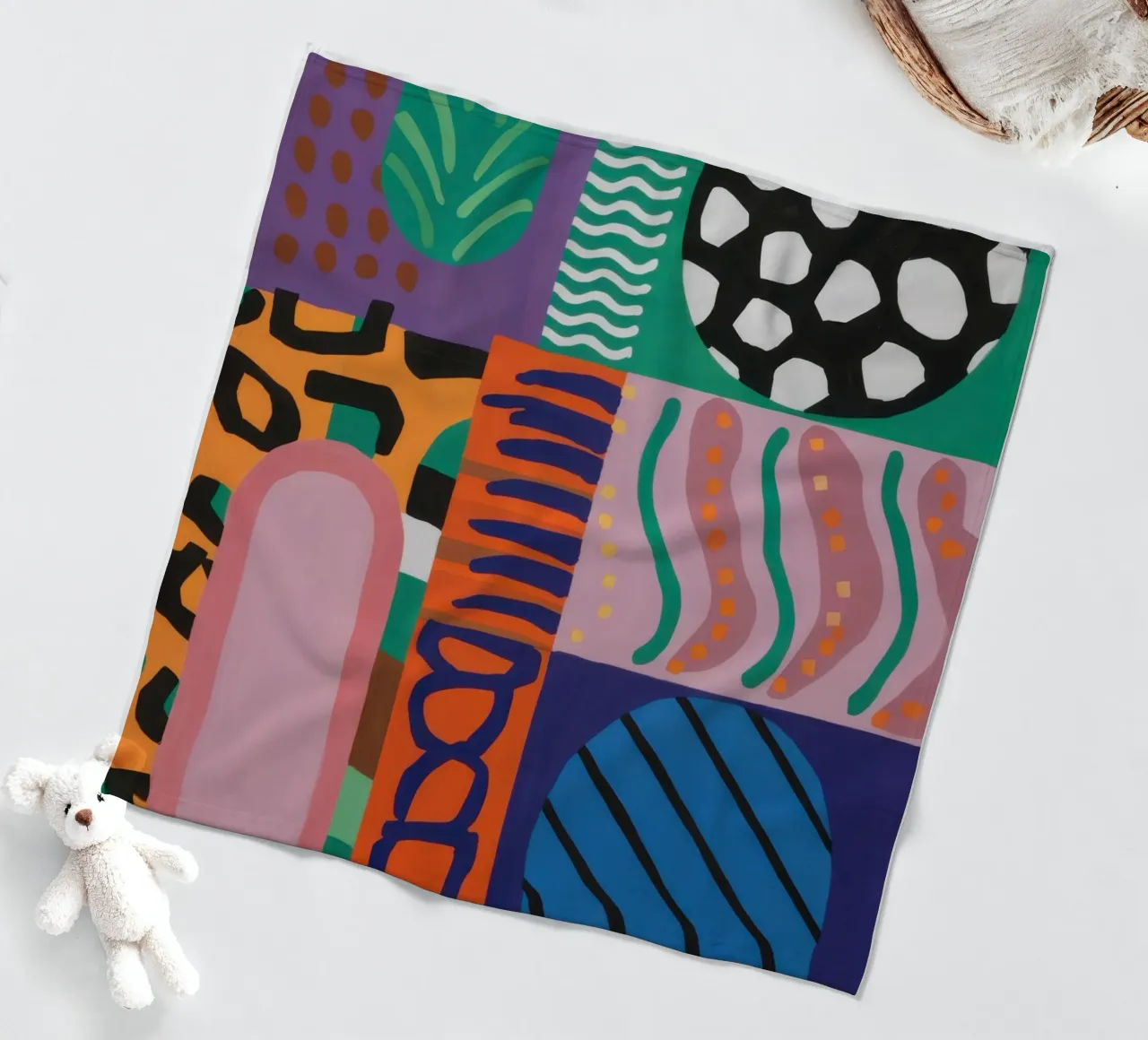 Eclectic Pattern Grid fleece blanket by Obs Canvas