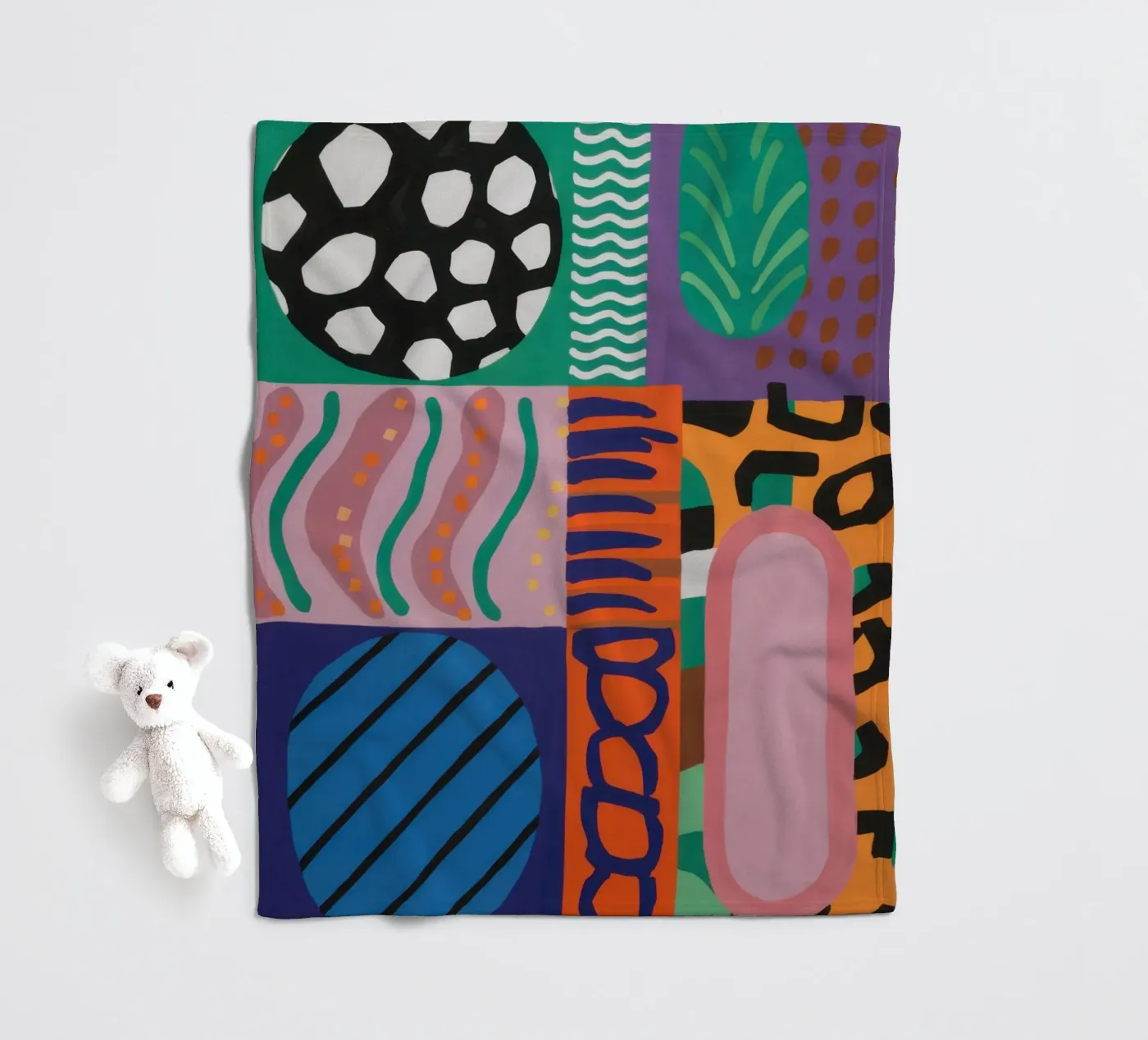Eclectic Pattern Grid fleece blanket by Obs Canvas
