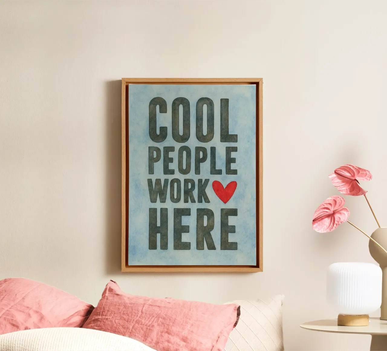 cool people work here art drawing canvas with Floater frame by pasadenan