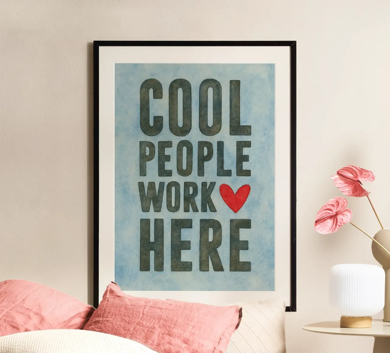 persone cool lavorano qui arte disegno poster con telaio in plastica da pasadenan
