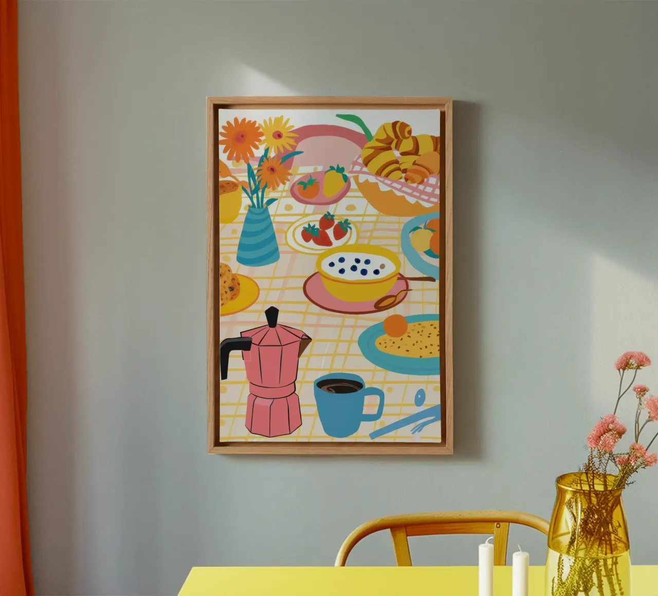 Mesa de desayuno abundante lienzo con Marco flotante de Luna Aura
