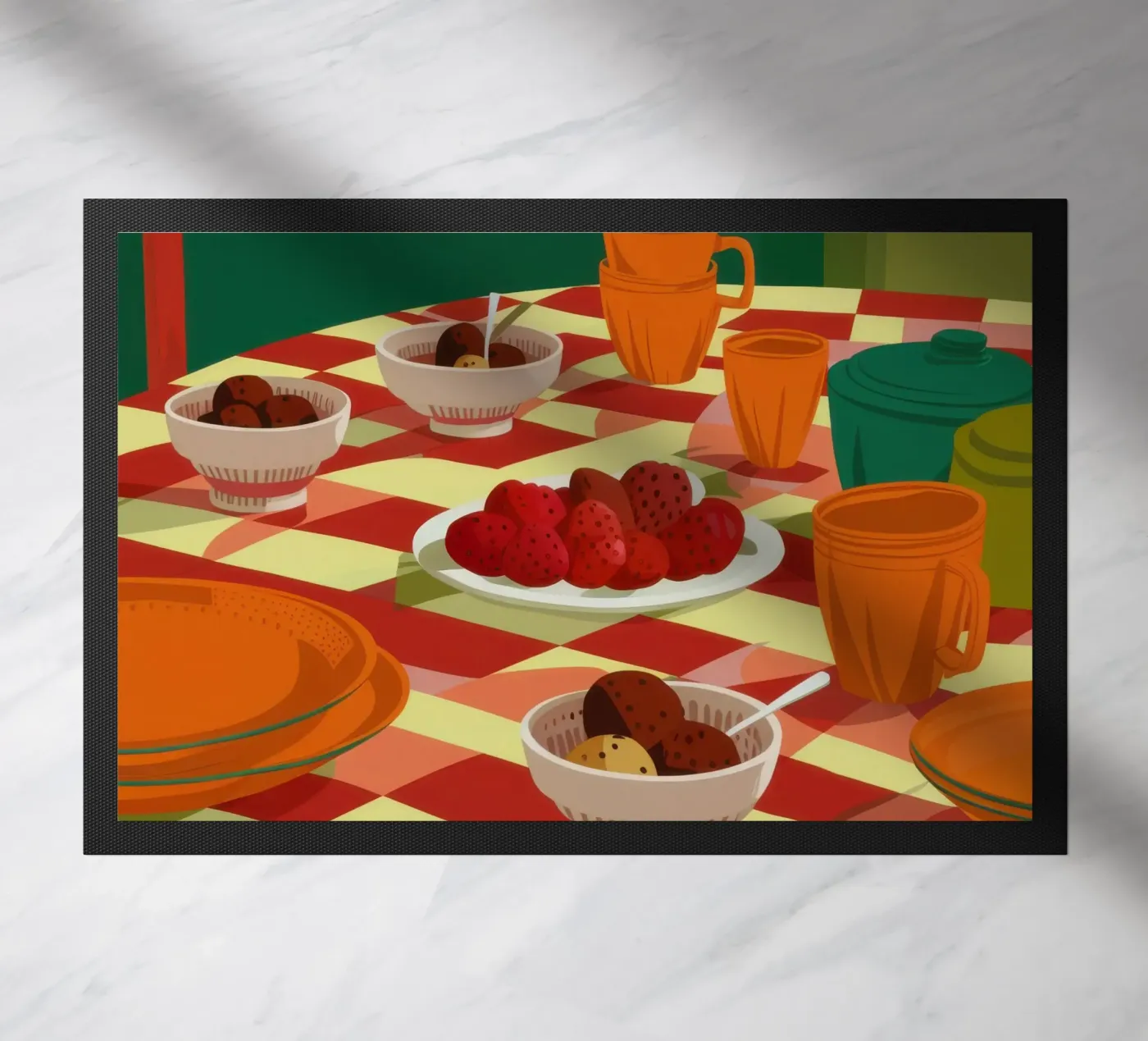 Checkered Table Feast doormat by Gaia Viesta