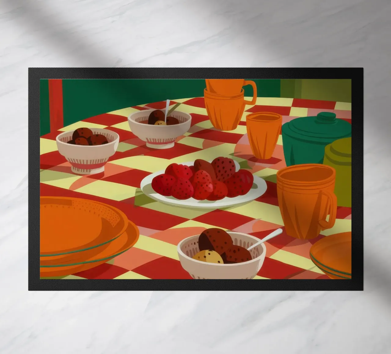 Checkered Table Feast doormat by Gaia Viesta