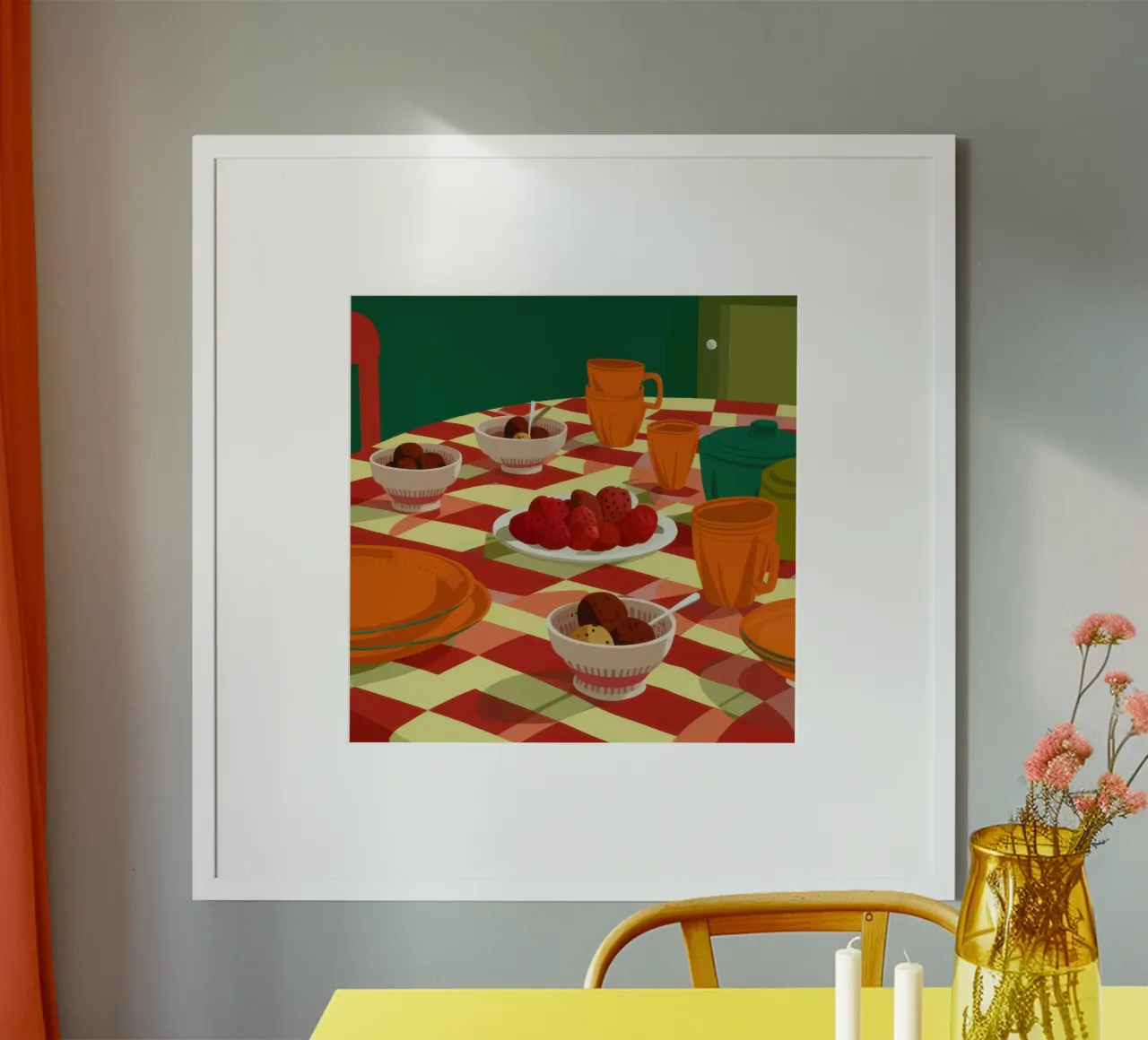 Festa della tavola a scacchi poster con telaio in legno da Gaia Viesta