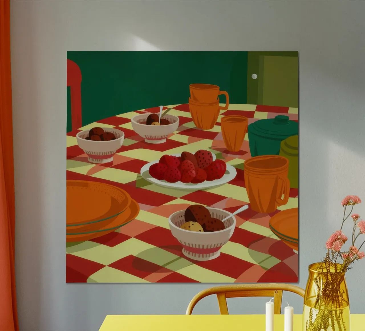 Festa della tavola a scacchi poster con telaio in legno da Gaia Viesta