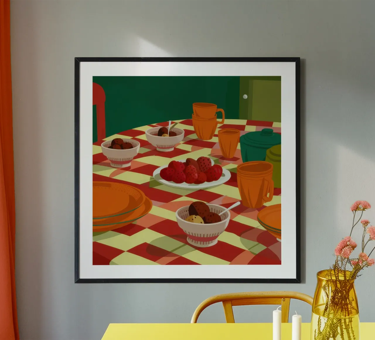 Festa della tavola a scacchi poster con telaio in legno da Gaia Viesta