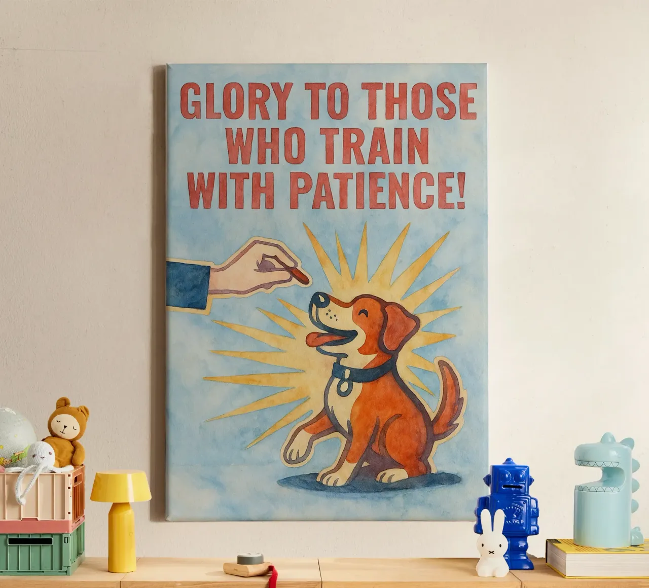 dog owner art drawing canvas with Floater frame by pasadenan