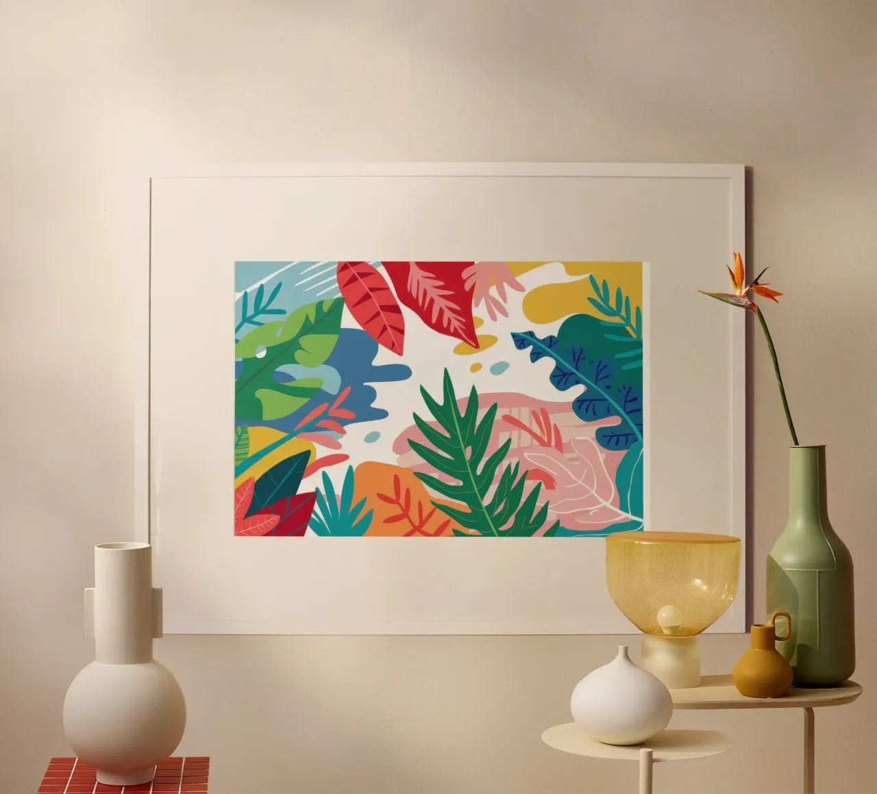 Giungla arcobaleno lussureggiante poster con telaio in legno da Thistle Bloom
