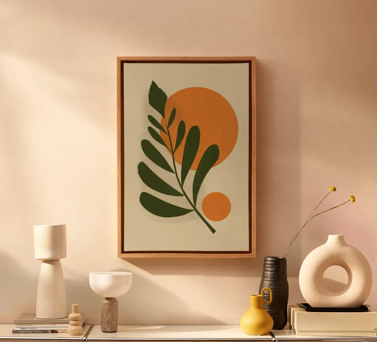 Terracotta Sunlit Leaf tela con Cornice a cassetta da Trace Brush