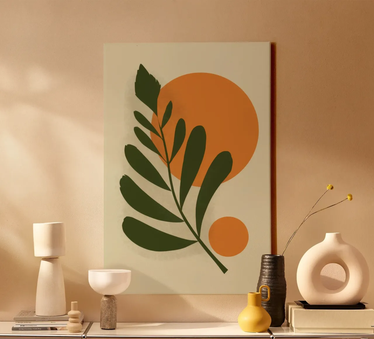 Terracotta Sunlit Leaf tela con Cornice a cassetta da Trace Brush