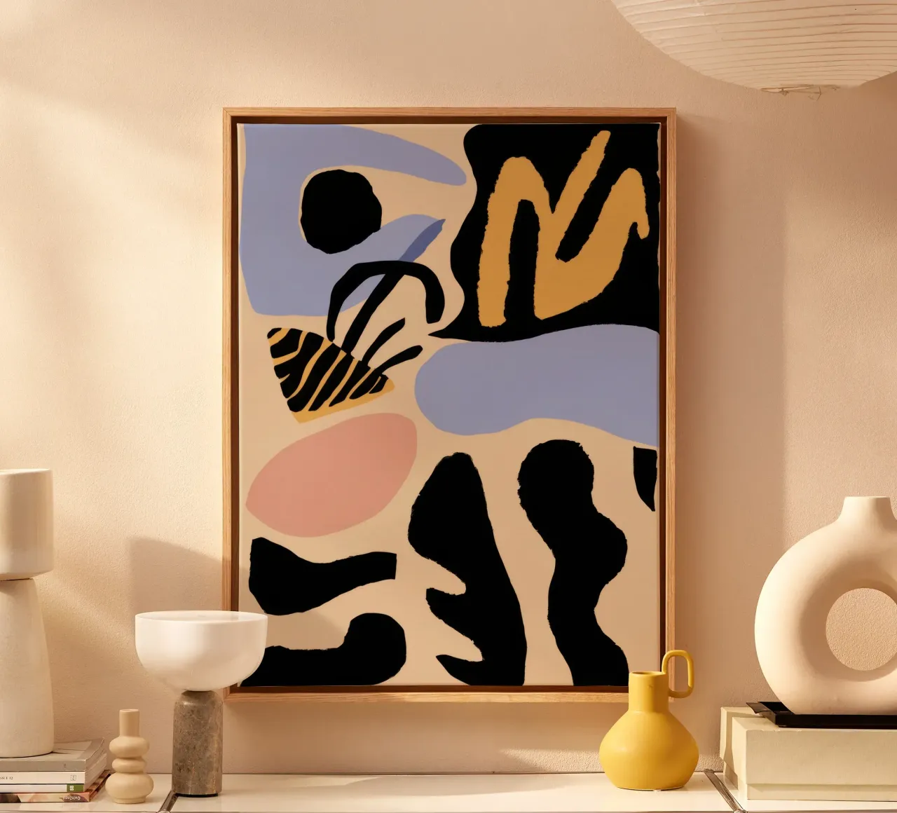 Zwart-wit organisch abstract canvas met Baklijst van Obs Canvas