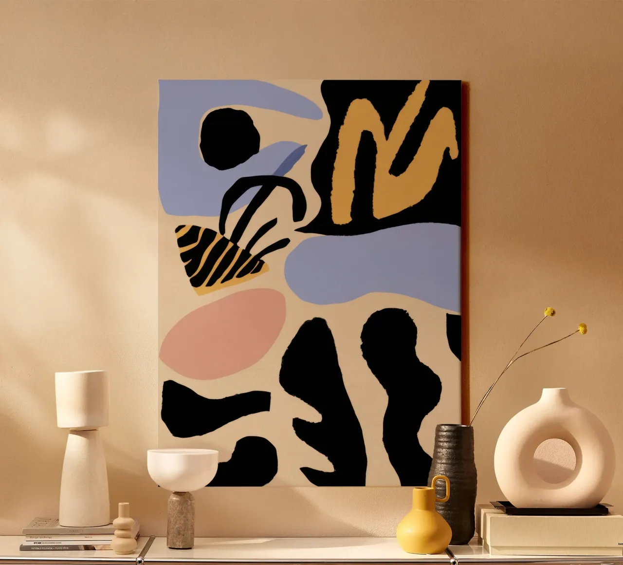 Zwart-wit organisch abstract canvas met Baklijst van Obs Canvas