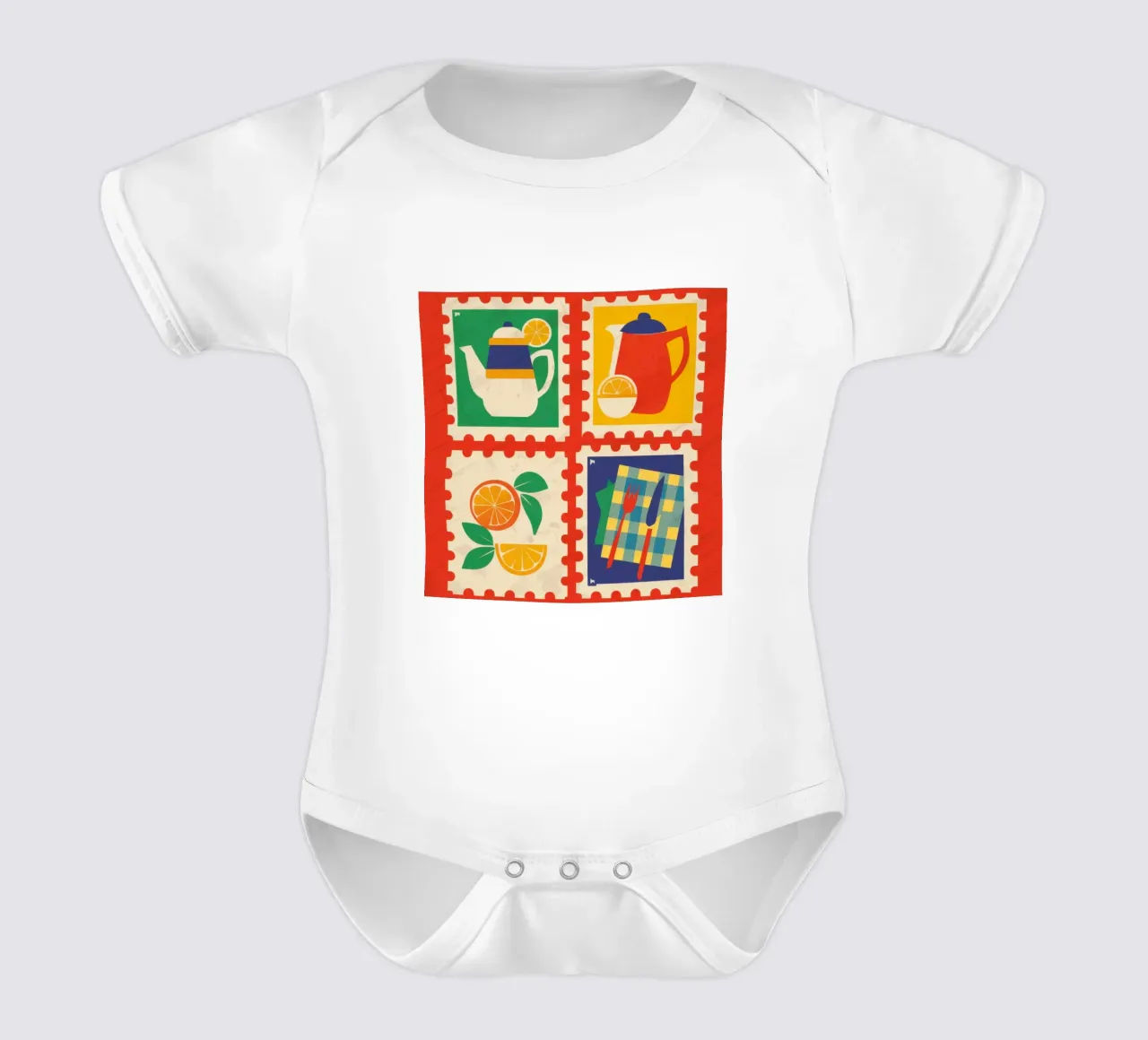 Collezione di francobolli Pop Art body neonato maniche corte da Irish Strokes